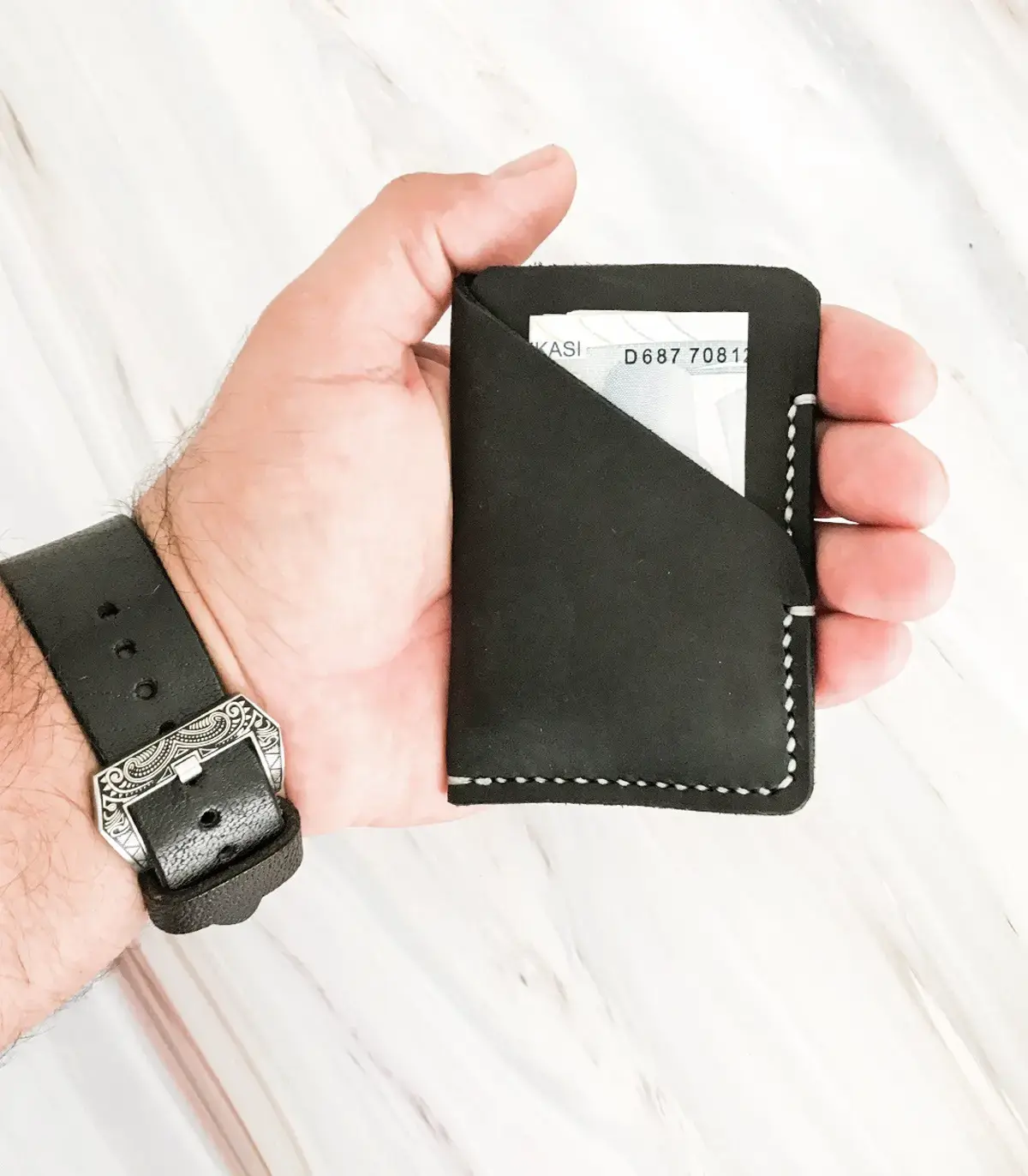 Handmade Black Leather Card Wallet