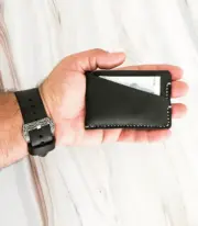Handmade Black Minimal Leather Card Wallet