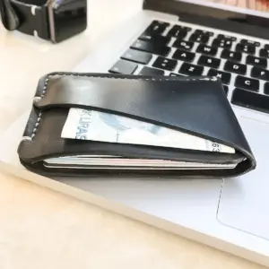 Handmade Black Minimal Leather Card Wallet