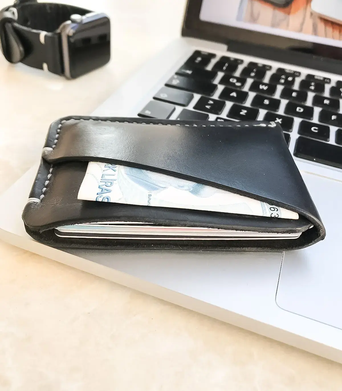 Handmade Black Minimal Leather Card Wallet
