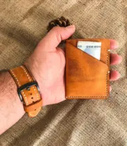 Handmade Camel Leather Card Wallet