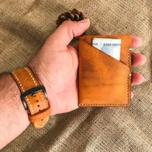 Handmade Camel Leather Card Wallet
