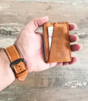 Handmade Camel Minimal Leather Card Wallet