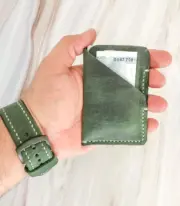 Handmade Dark Green Leather Card Wallet