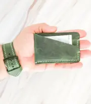 Handmade Dark Green Minimal Leather Card Wallet