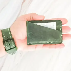 Handmade Dark Green Minimal Leather Card Wallet