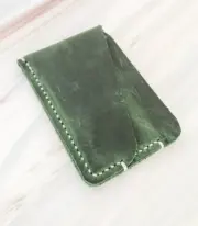 Handmade Dark Green Minimal Leather Card Wallet