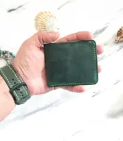 Handmade Dark Green Minimal Leather Wallet