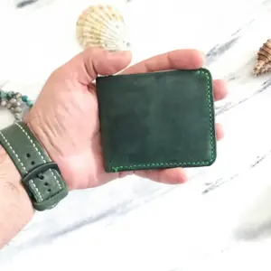 Handmade Dark Green Minimal Leather Wallet