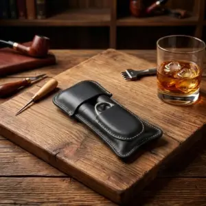 Handmade & Hand Stitched Black Leather 2-Cigar Case
