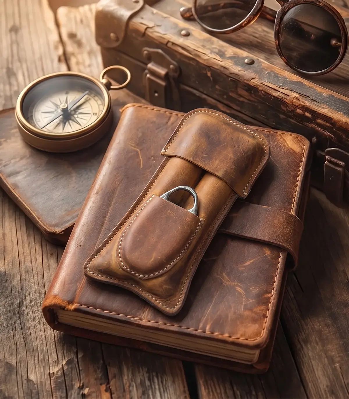 Handmade & Hand Stitched Leather 2 Cigar Case