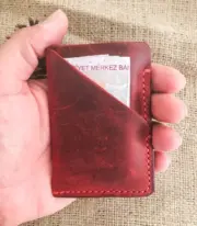 Handmade Red Leather Card Wallet