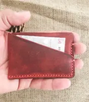 Handmade Red Minimal Leather Card Wallet
