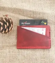 Handmade Red Minimal Leather Card Wallet
