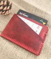 Handmade Red Minimal Leather Card Wallet