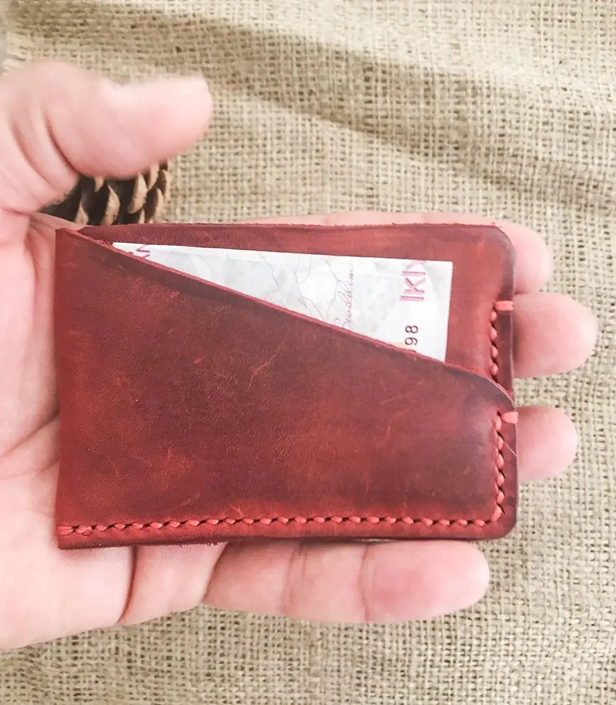 Handmade Red Minimal Leather Card Wallet