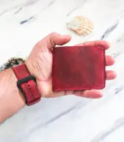 Handmade Red Minimal Leather Wallet